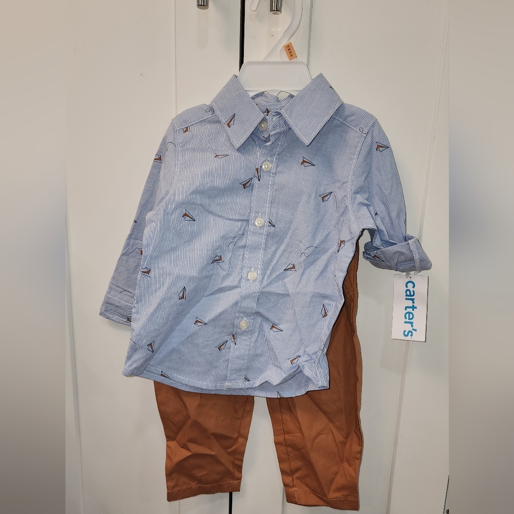 Carter's Light Blue Shirt with Brown Pants
